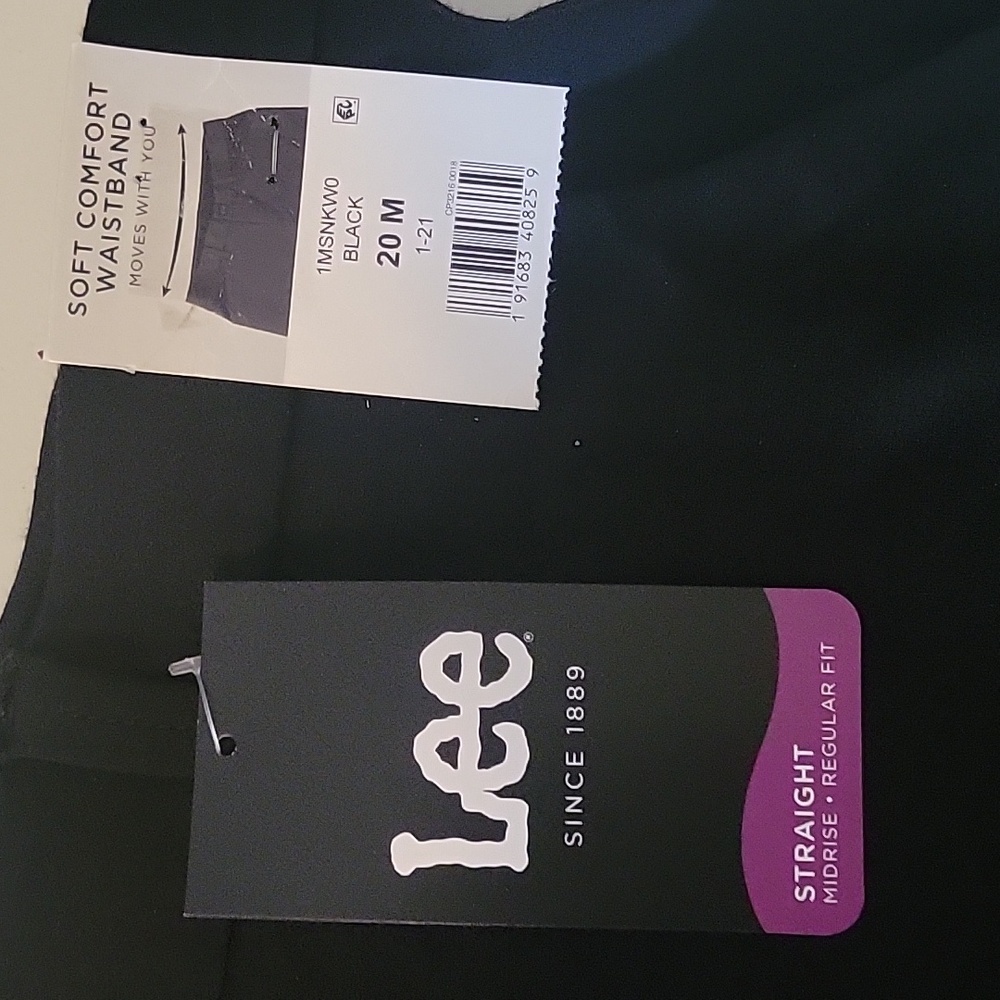 Lee Straight Mid Rise Black Pants Ultra Soft Waistband Size 20 M New With Tag